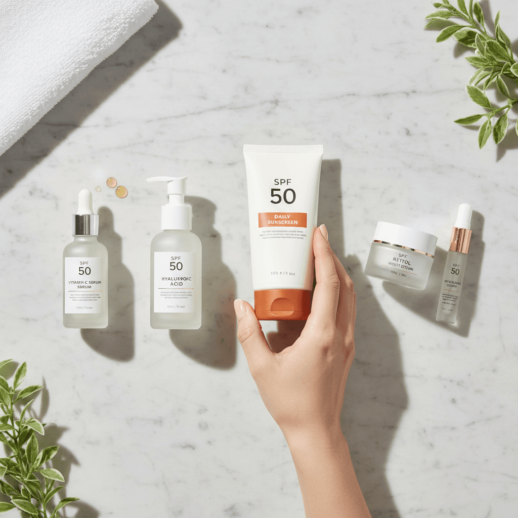 Clinical skincare regimen for anti-aging and sun protection