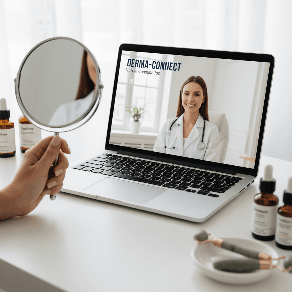 Virtual skin care consultation on laptop